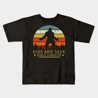 Bigfoot Hide And Seek World Champion Sasquatch Retro Vintage Kids T-Shirt